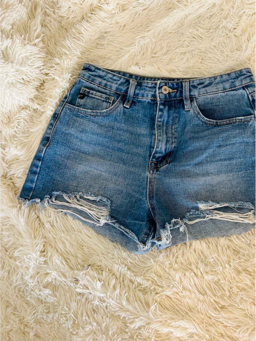 KanCan Women's Distressed Denim Shorts with Frayed Hems, Size 7/27